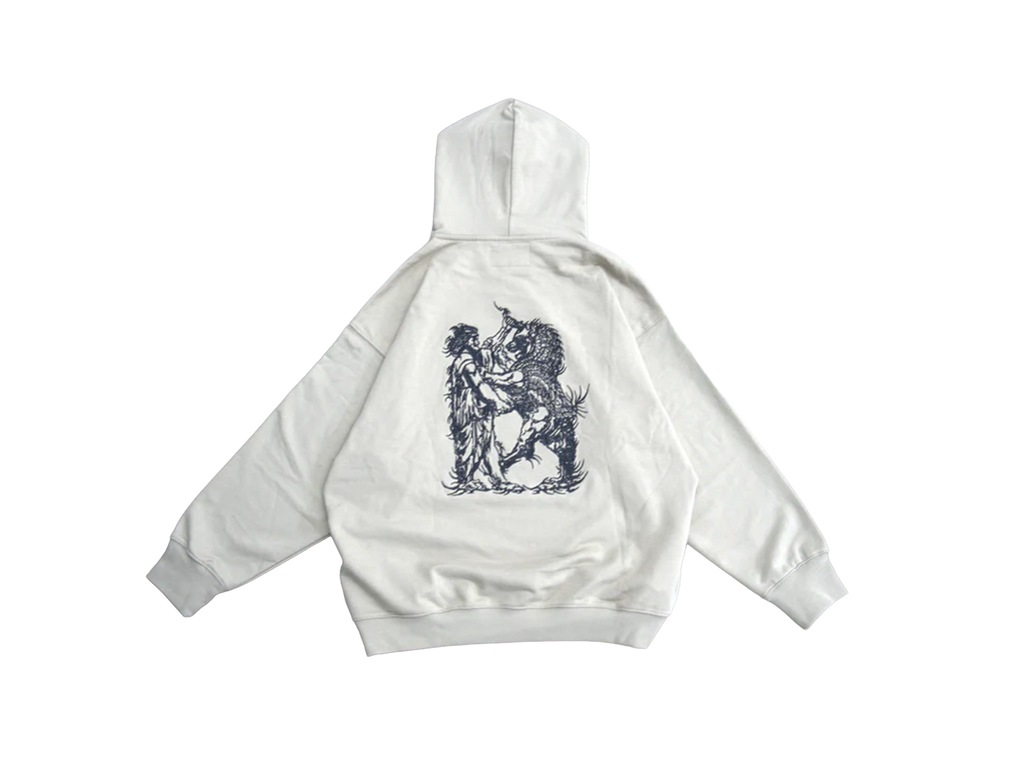 Beige 480GSM Ashavan vs Druj embroidered hoodie by Xodafez