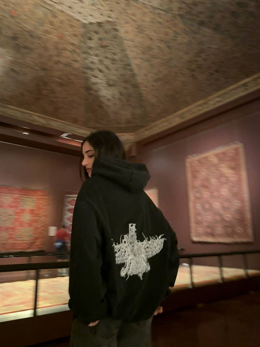 Unisex black Persian heritage hoodie with farvahar embroidery