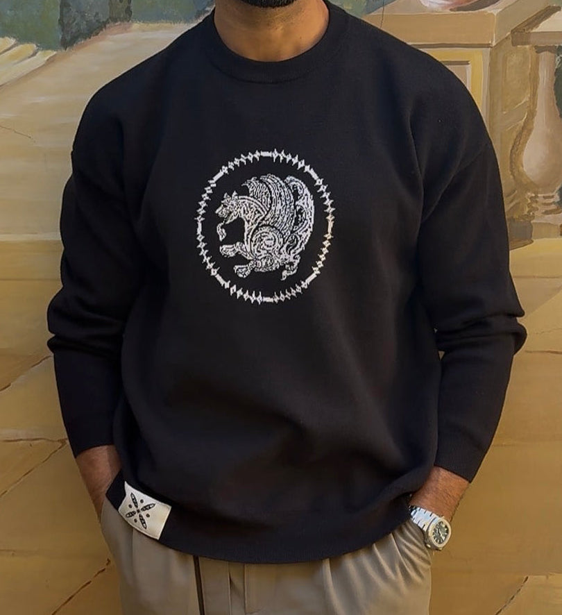 Black Simorgh sweater Persian streetwear crewneck Xodafez