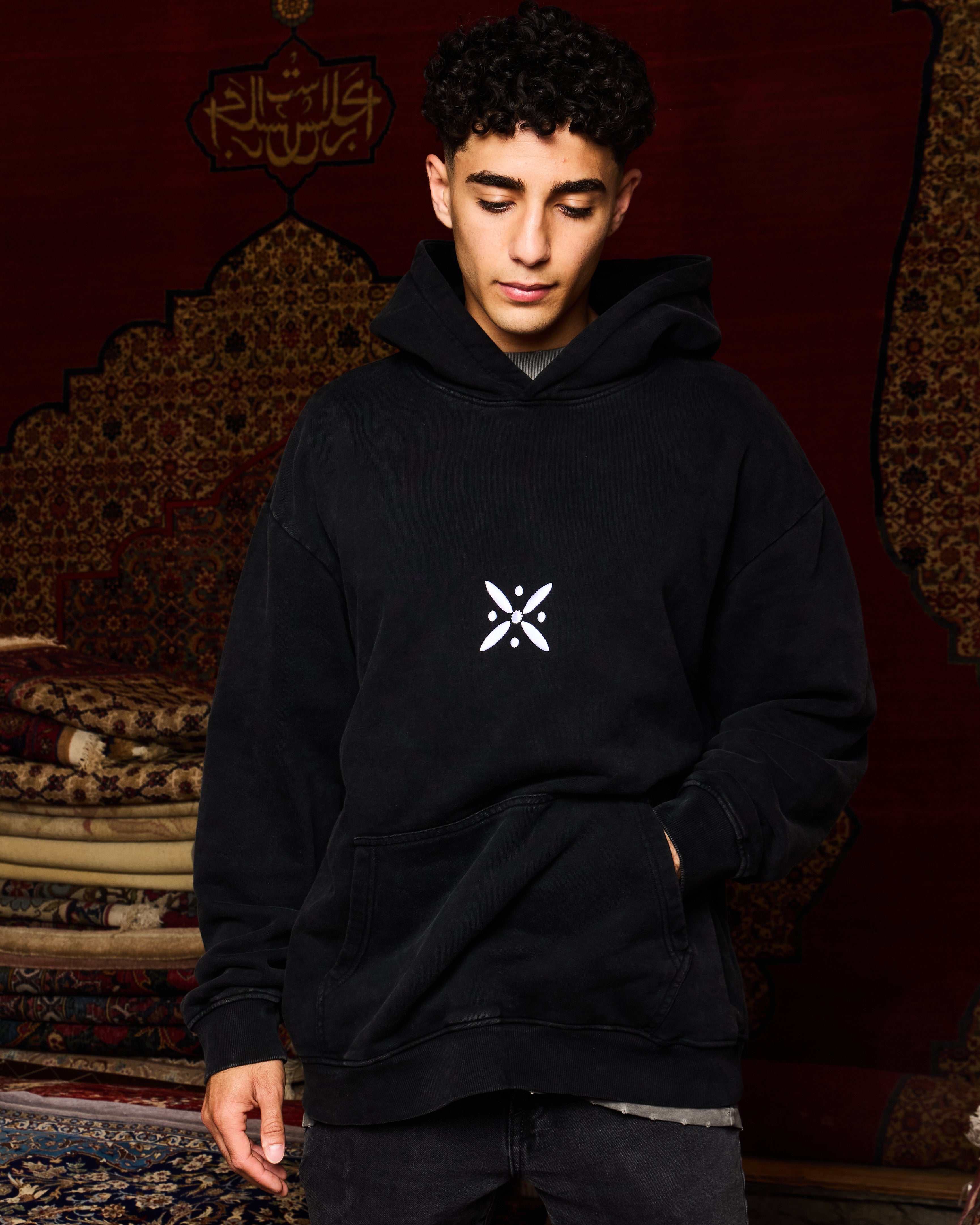 Heavyweight black Farvahar hoodie front view