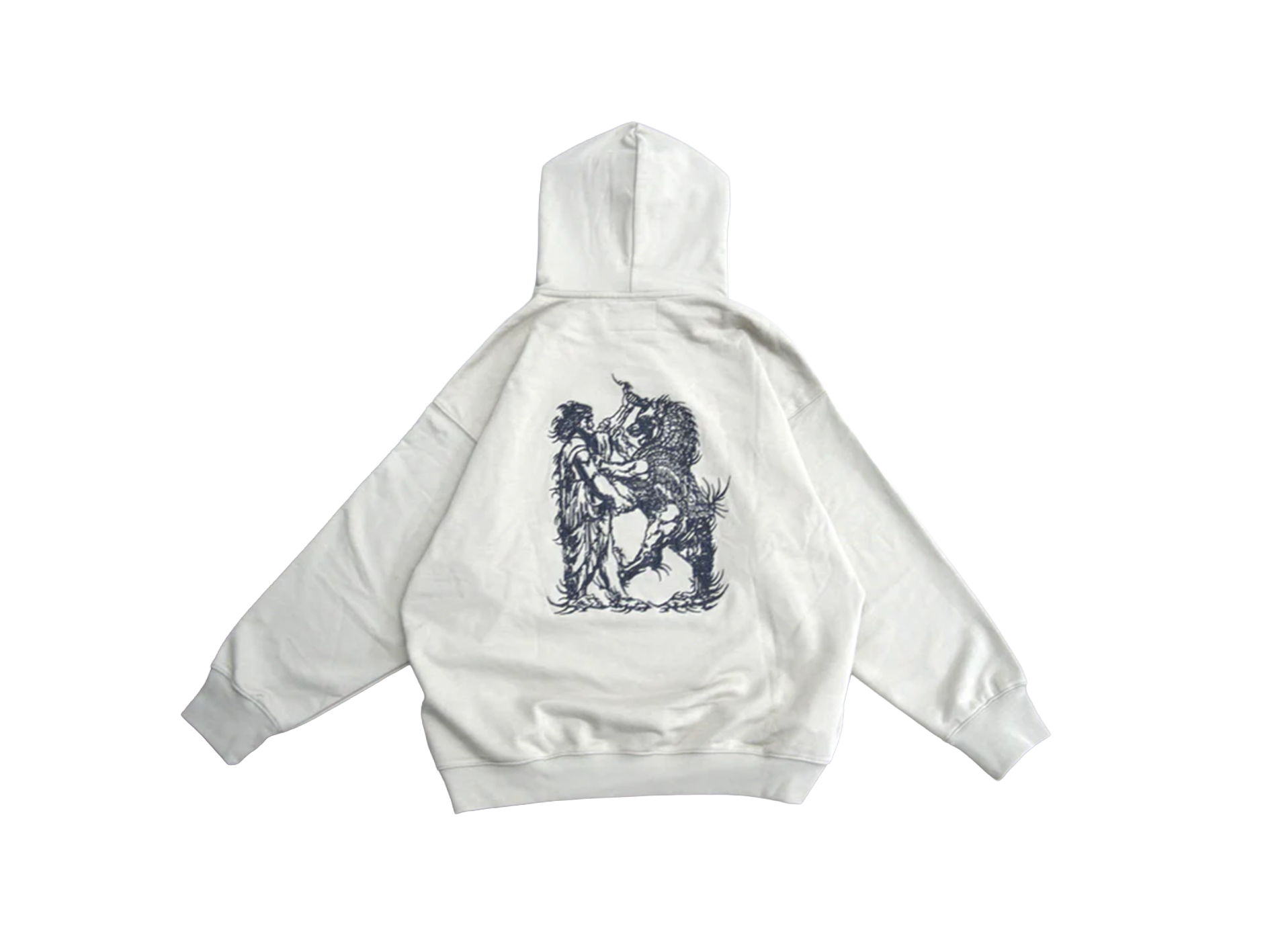 Beige 480GSM Ashavan vs Druj embroidered hoodie by Xodafez