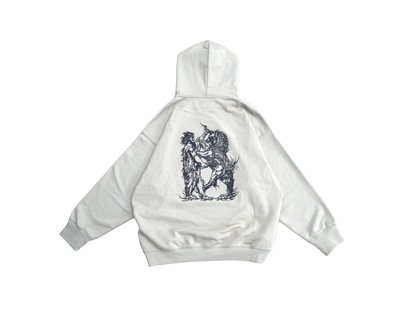 Beige 480GSM Ashavan vs Druj embroidered hoodie by Xodafez