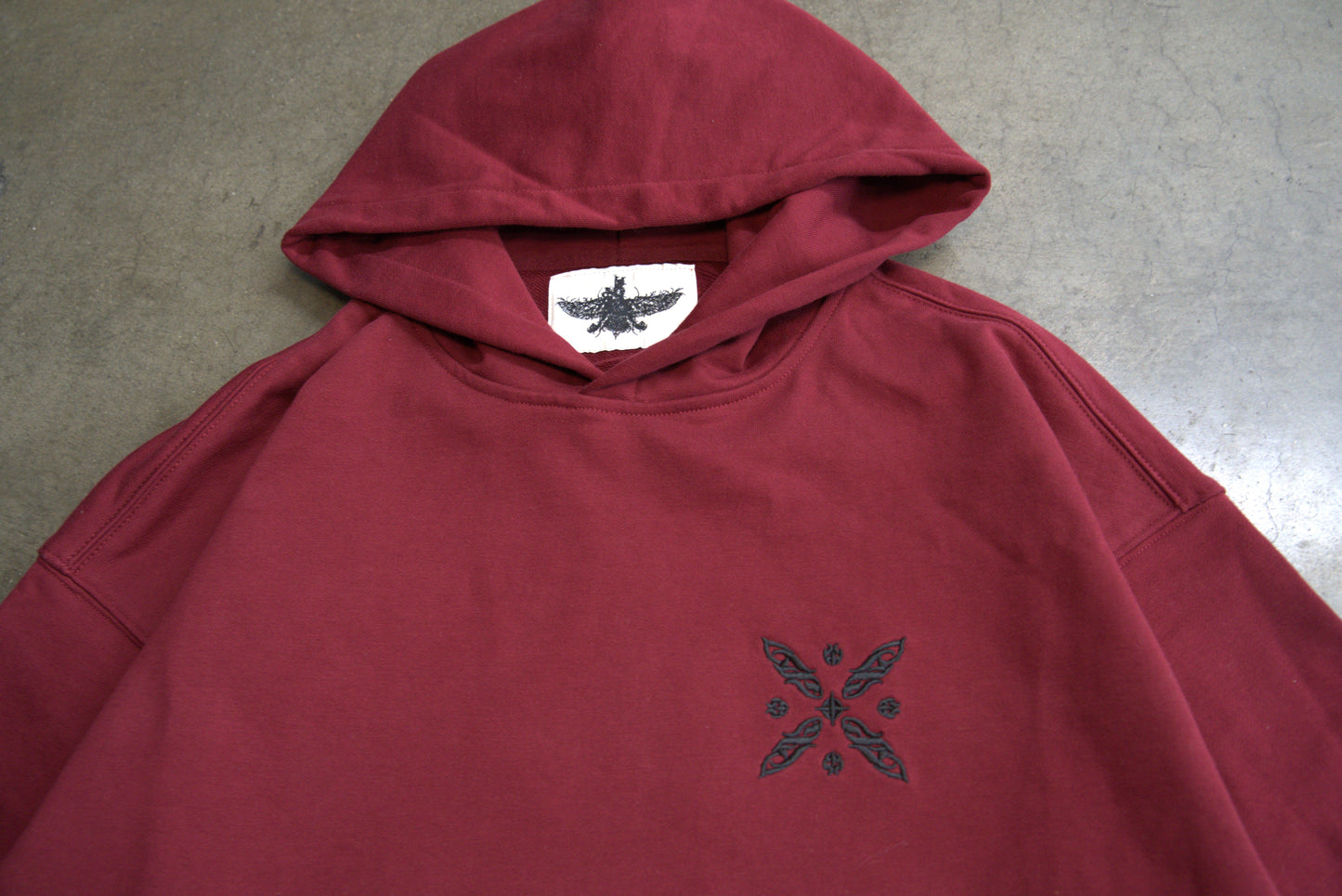 Persian red Cyrus the Great embroidered hoodie by Xodafez