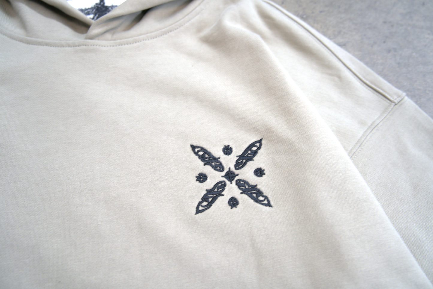 Beige Persian streetwear hoodie with luxury embroidered Standard of Kaveh