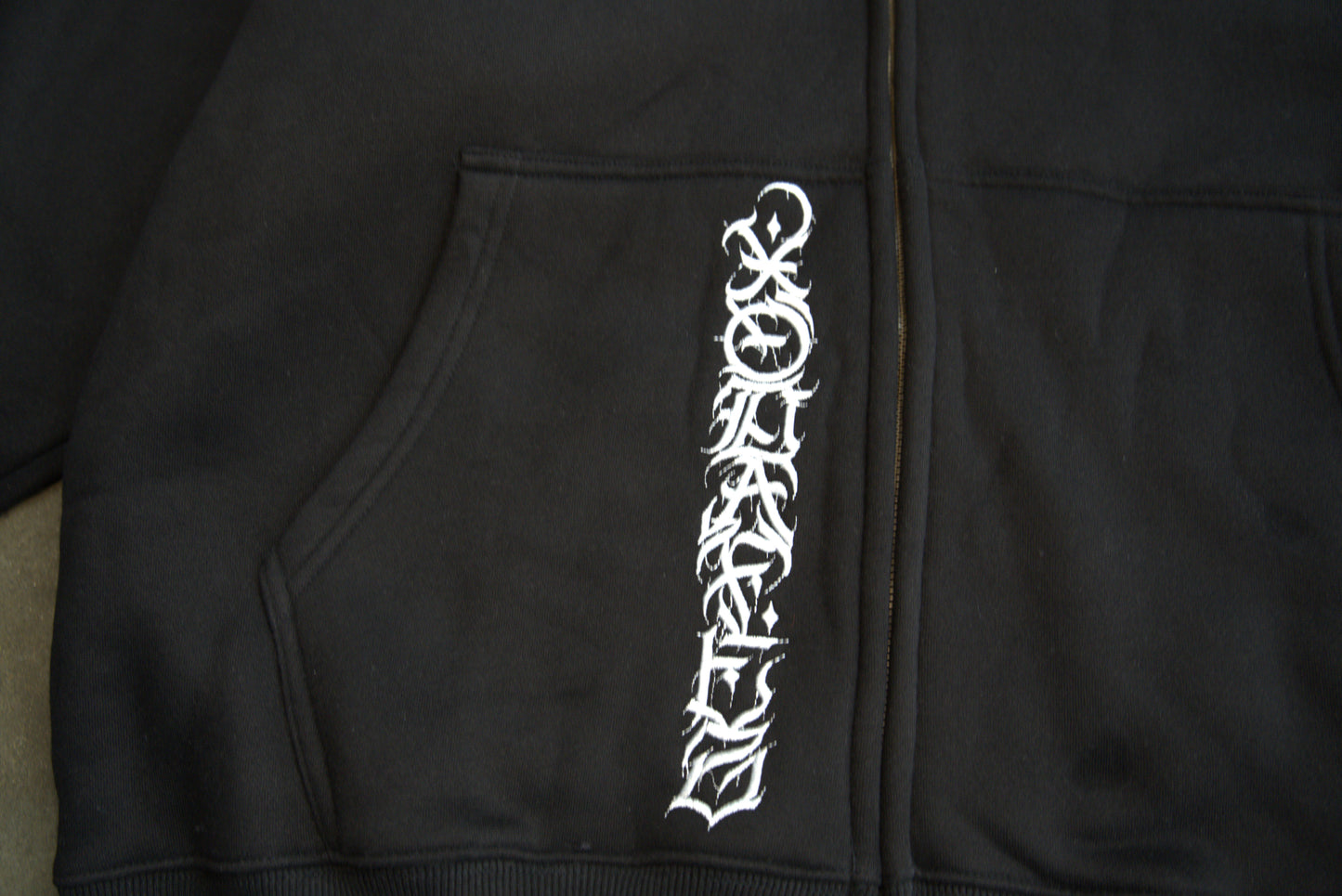 Custom Xodafez embroidered detail on Persian streetwear hoodie