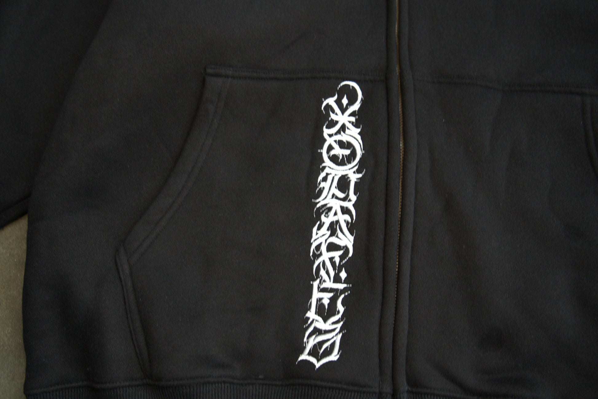 Custom Xodafez embroidered detail on Persian streetwear hoodie