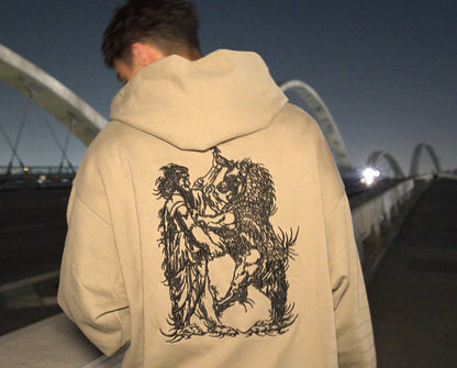 Beige 480GSM Ashadruj embroidered hoodie by Xodafez
