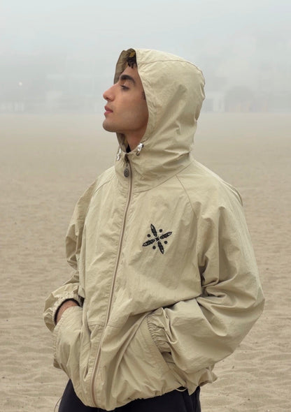 Beige Sassanid windbreaker with Kaviani embroidery streetwear jacket