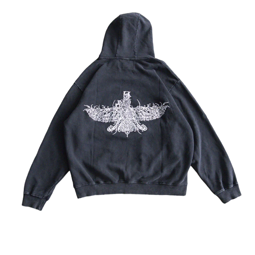 Black Farvahar embroidered hoodie with white stitching