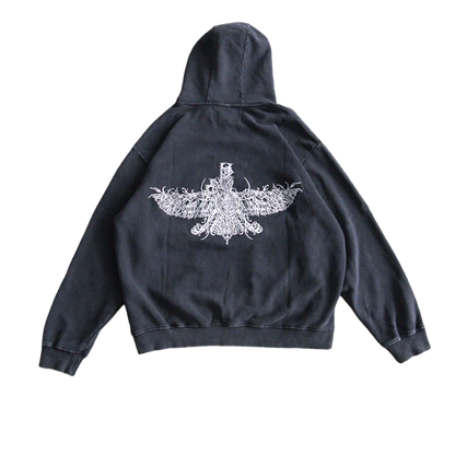 Black Farvahar embroidered hoodie with white stitching