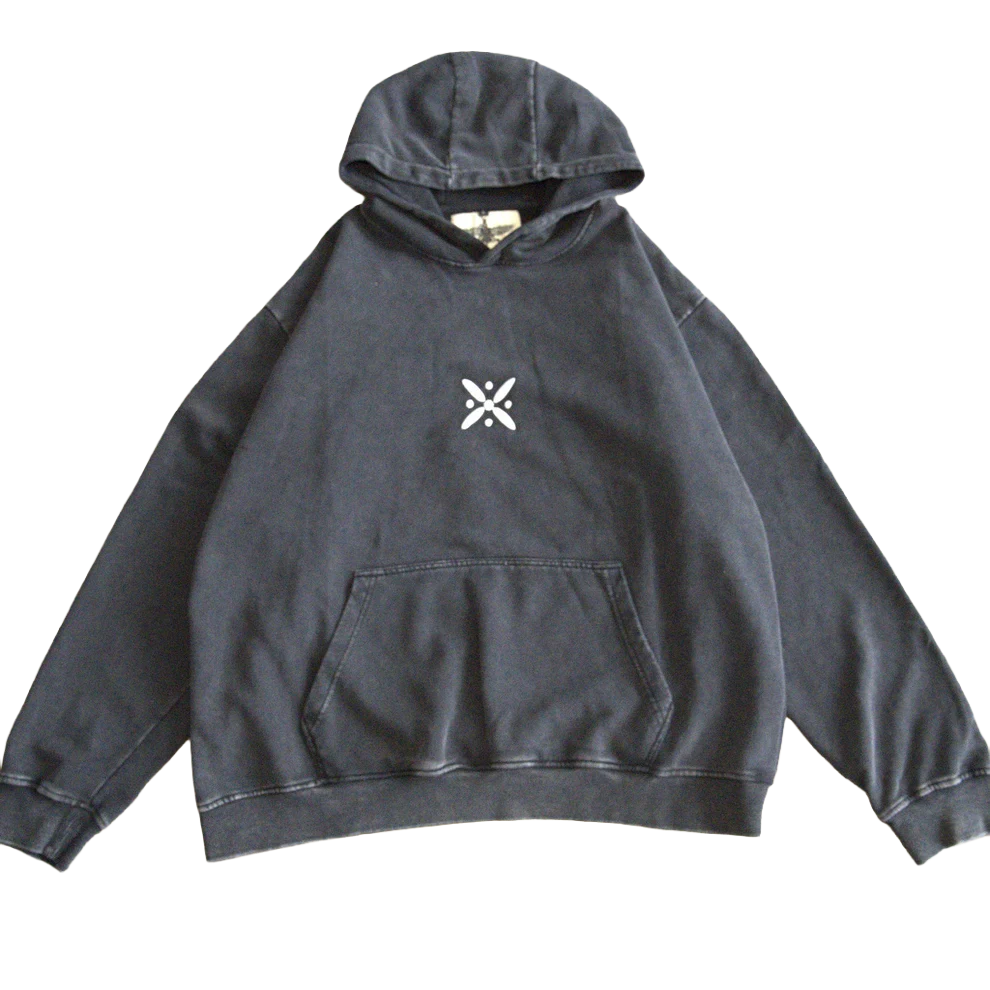 White Standard of Kaveh embroidery on front of hoodie