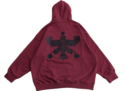 100,000 stitch imperial Persian embroidery detail on the back of a heavyweight hoodie